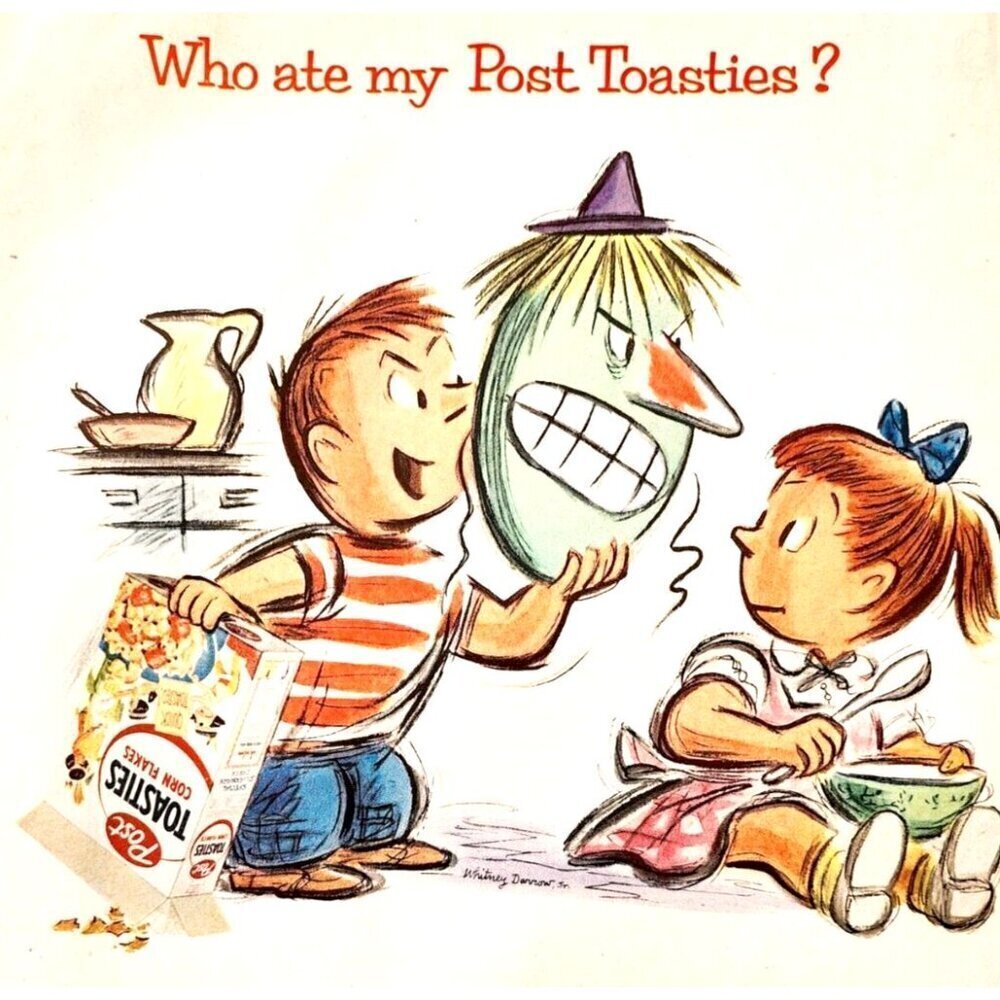 1956 Post Toasties Corn Flakes Cereal Advertisement Halloween Witch Mask DWJJ11